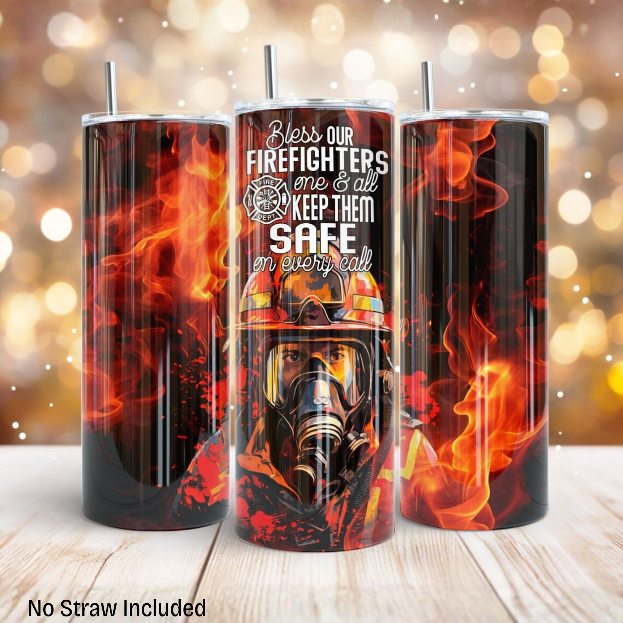 Firefighter Prayer Tumbler 20oz Skinny Tumbler - Bless Our Firefighters Keep Them Safe