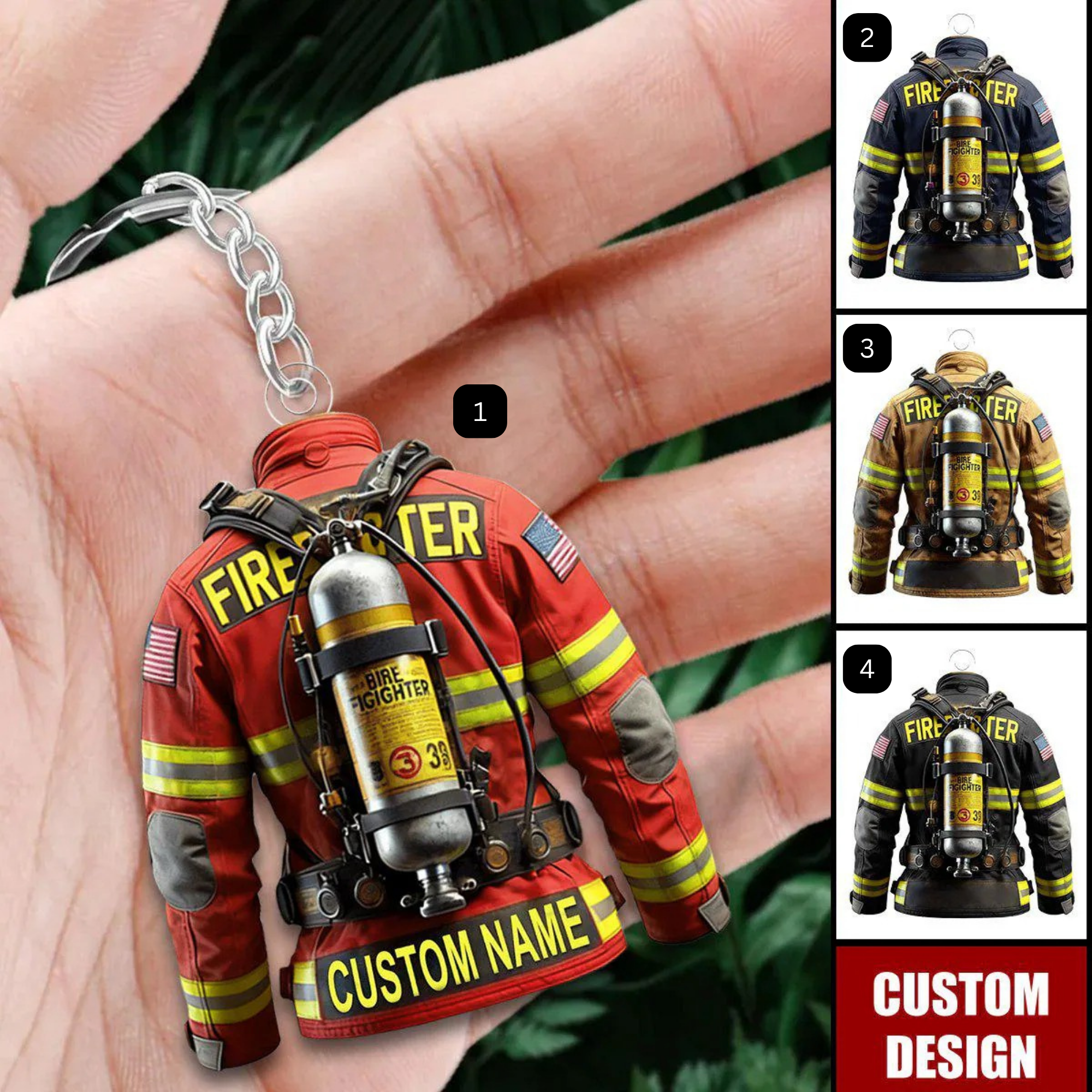 Personalized Firefighter Keychain - Custom Bunker Gear Jacket Name