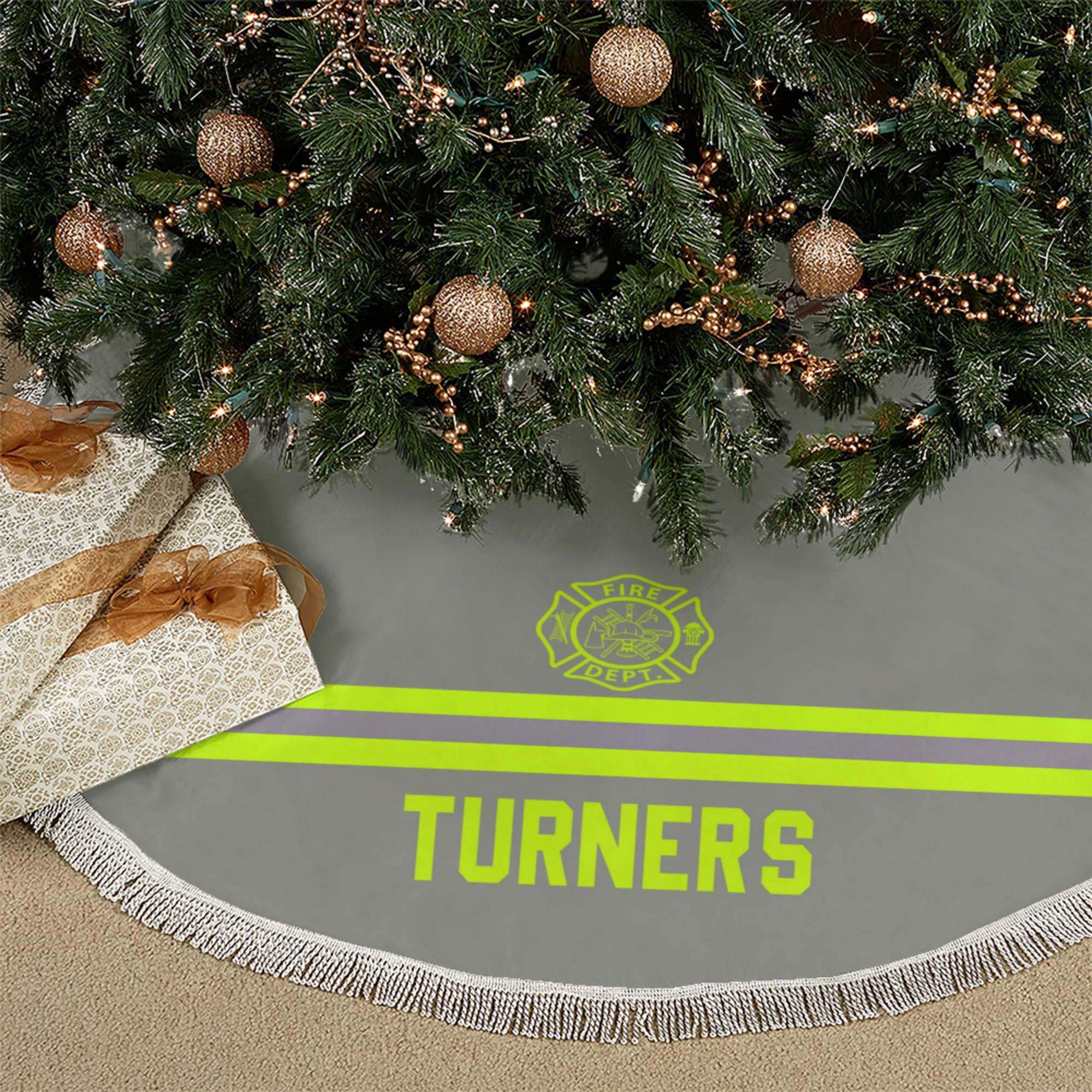 Firefighter Custom Name Christmas Tree Skirt - 3 Color