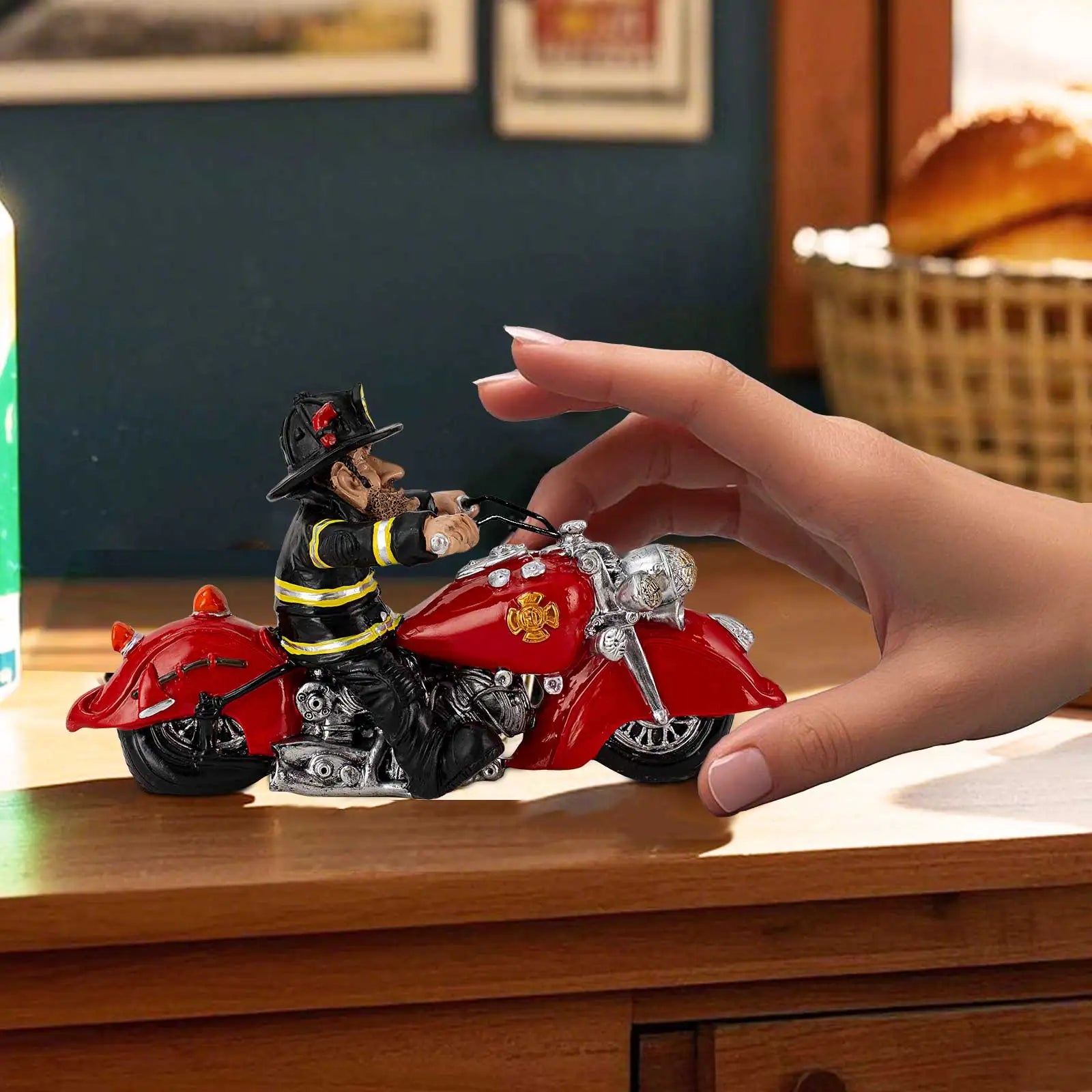 Firefighter Motorcycle Figurine - Vintage Bike Resin Statue