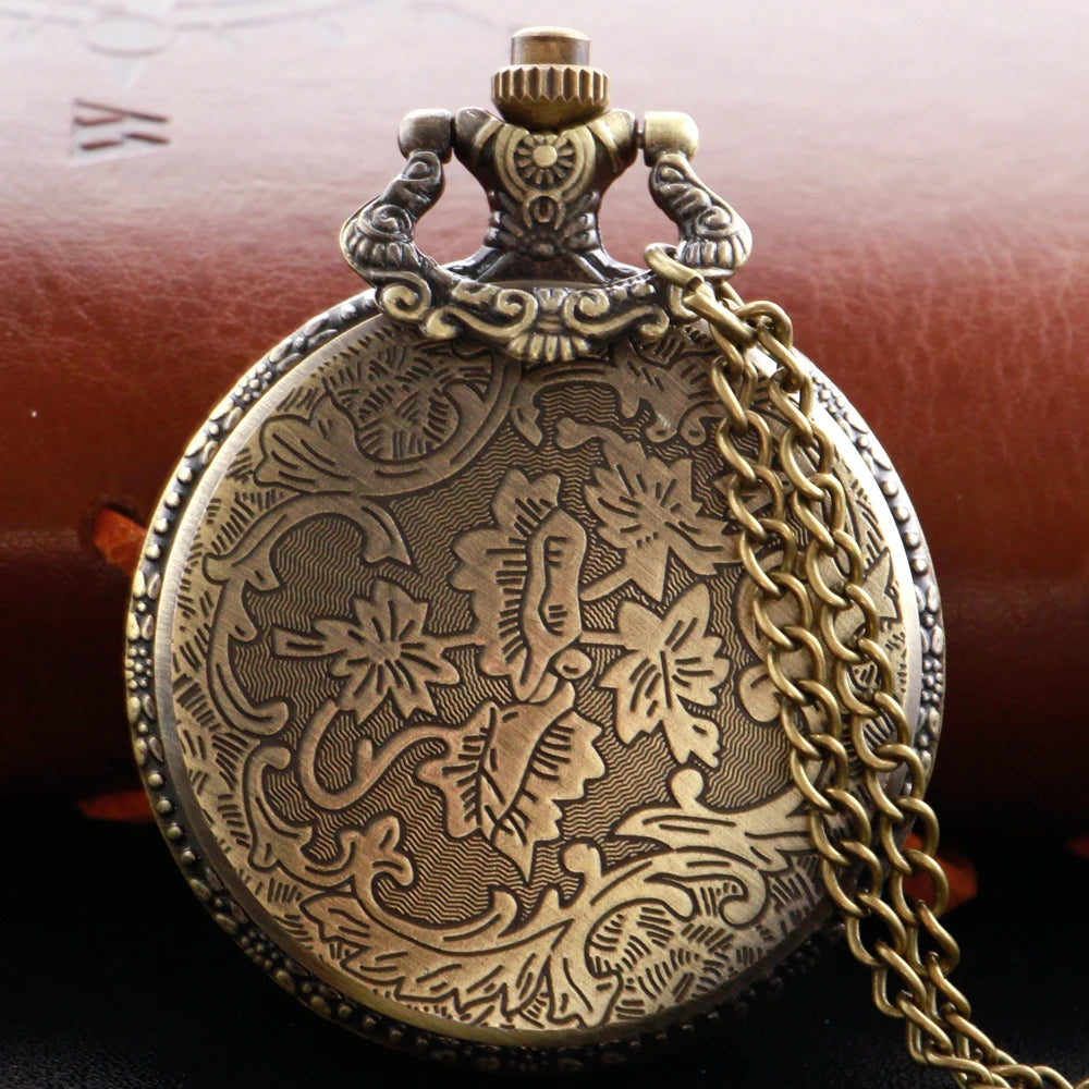 Firefighter Pocket Watch - Vintage Red Fire Truck Quartz Necklace Watch