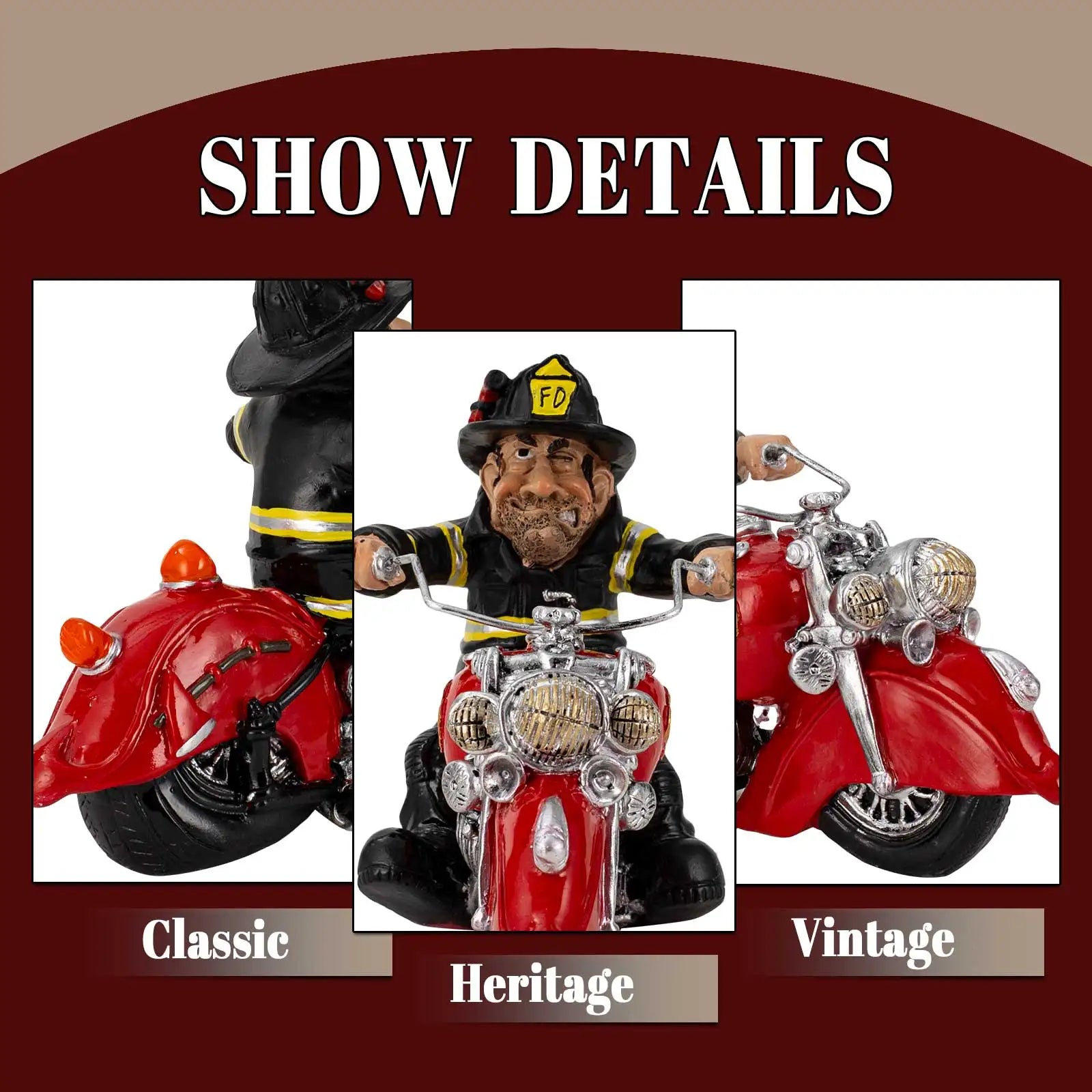 Firefighter Motorcycle Figurine - Vintage Bike Resin Statue