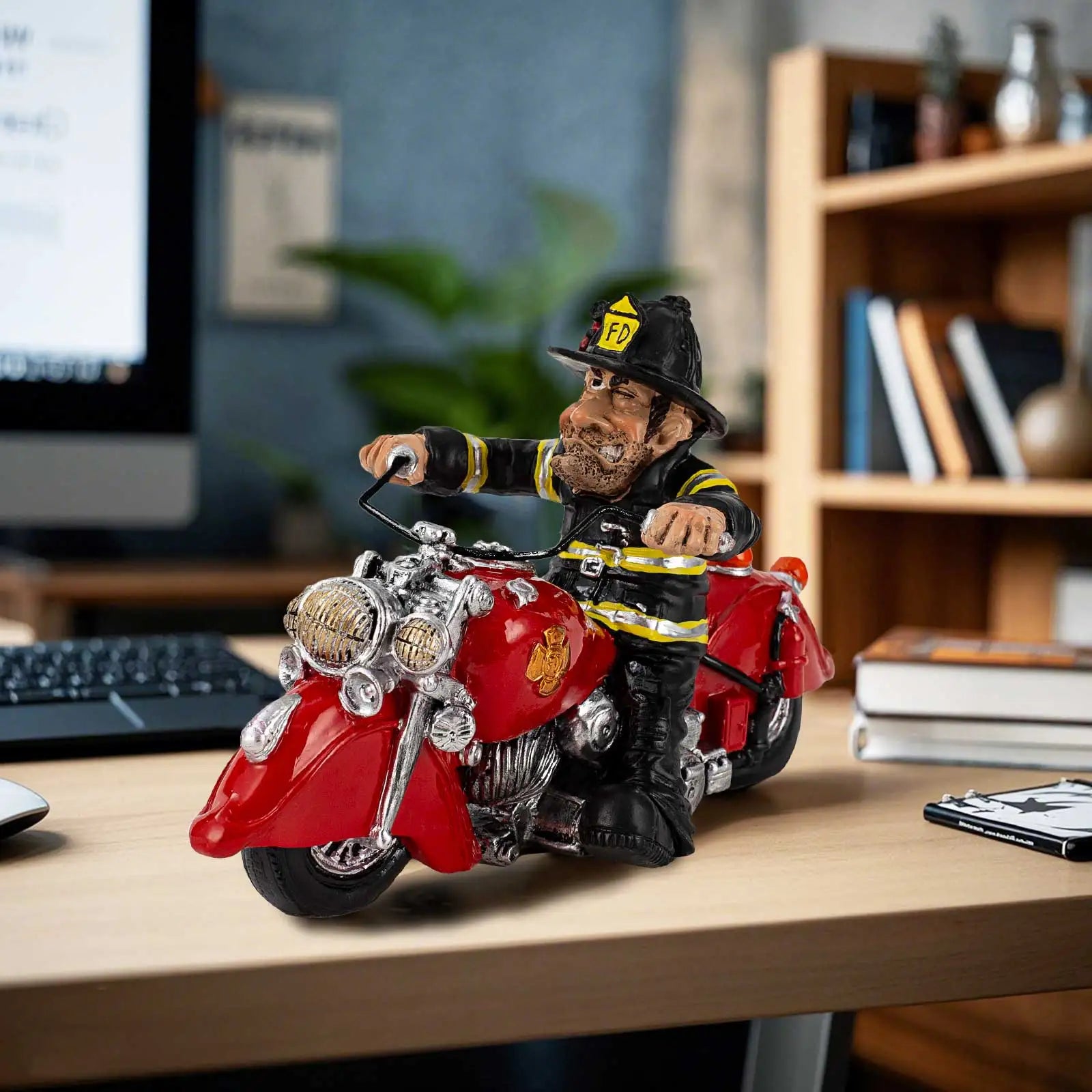 Firefighter Motorcycle Figurine - Vintage Bike Resin Statue