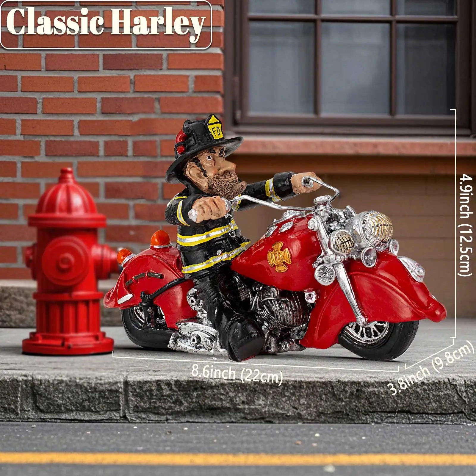 Firefighter Motorcycle Figurine - Vintage Bike Resin Statue