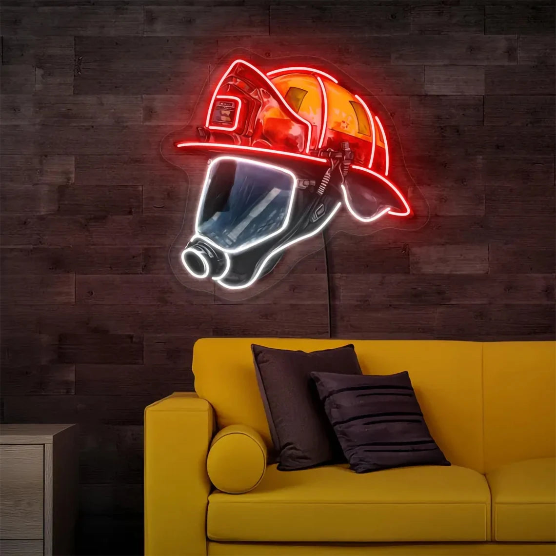 Enseigne lumineuse néon casque de pompier - Décoration murale LED pour caserne de pompiers