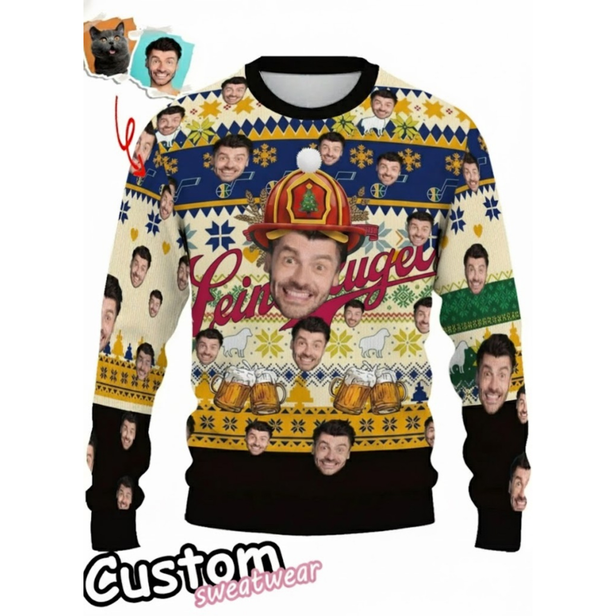 Custom Face Ugly Christmas Sweater - Personalized Photo Blue