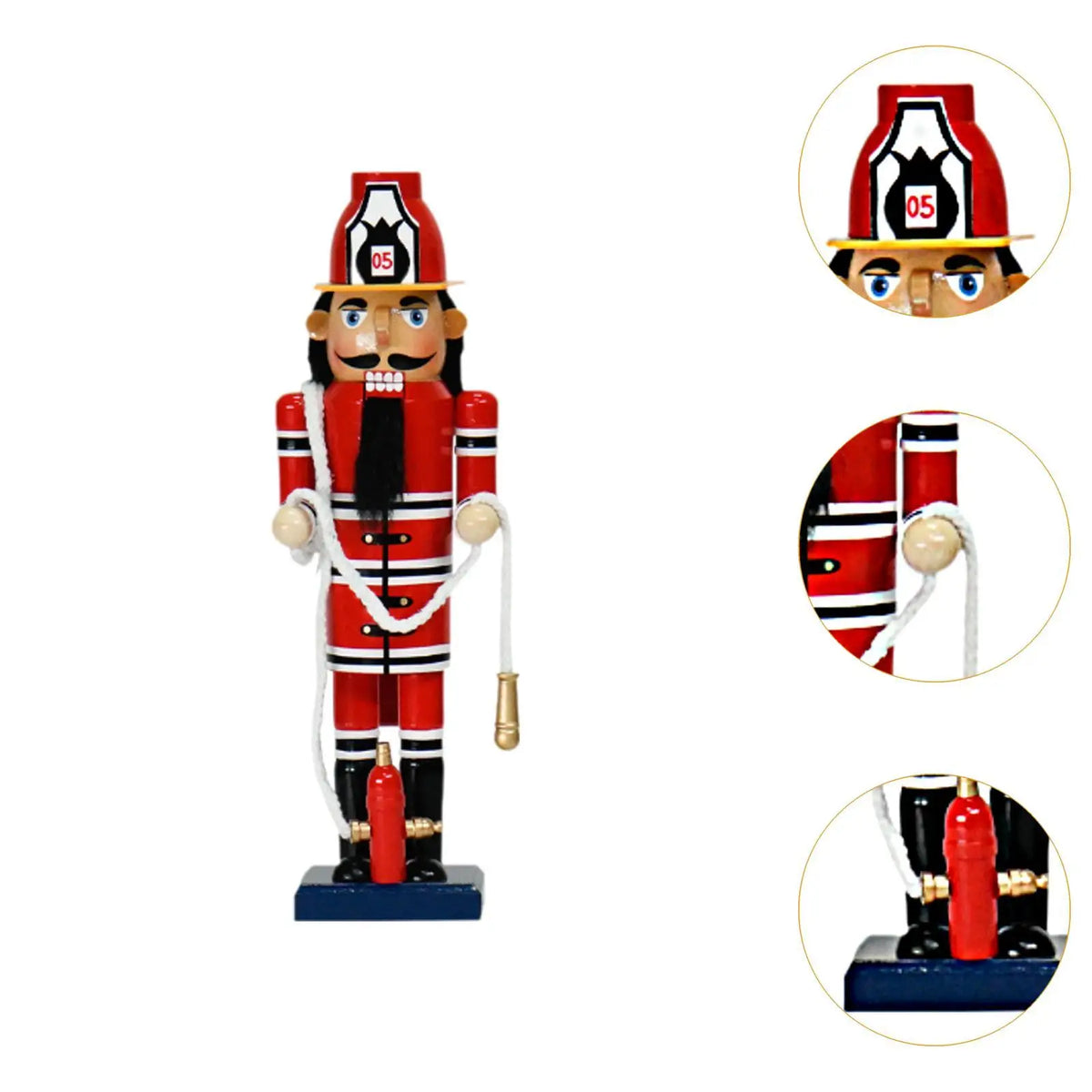Close-up views of firefighter nutcracker helmet hose and extinguisher details