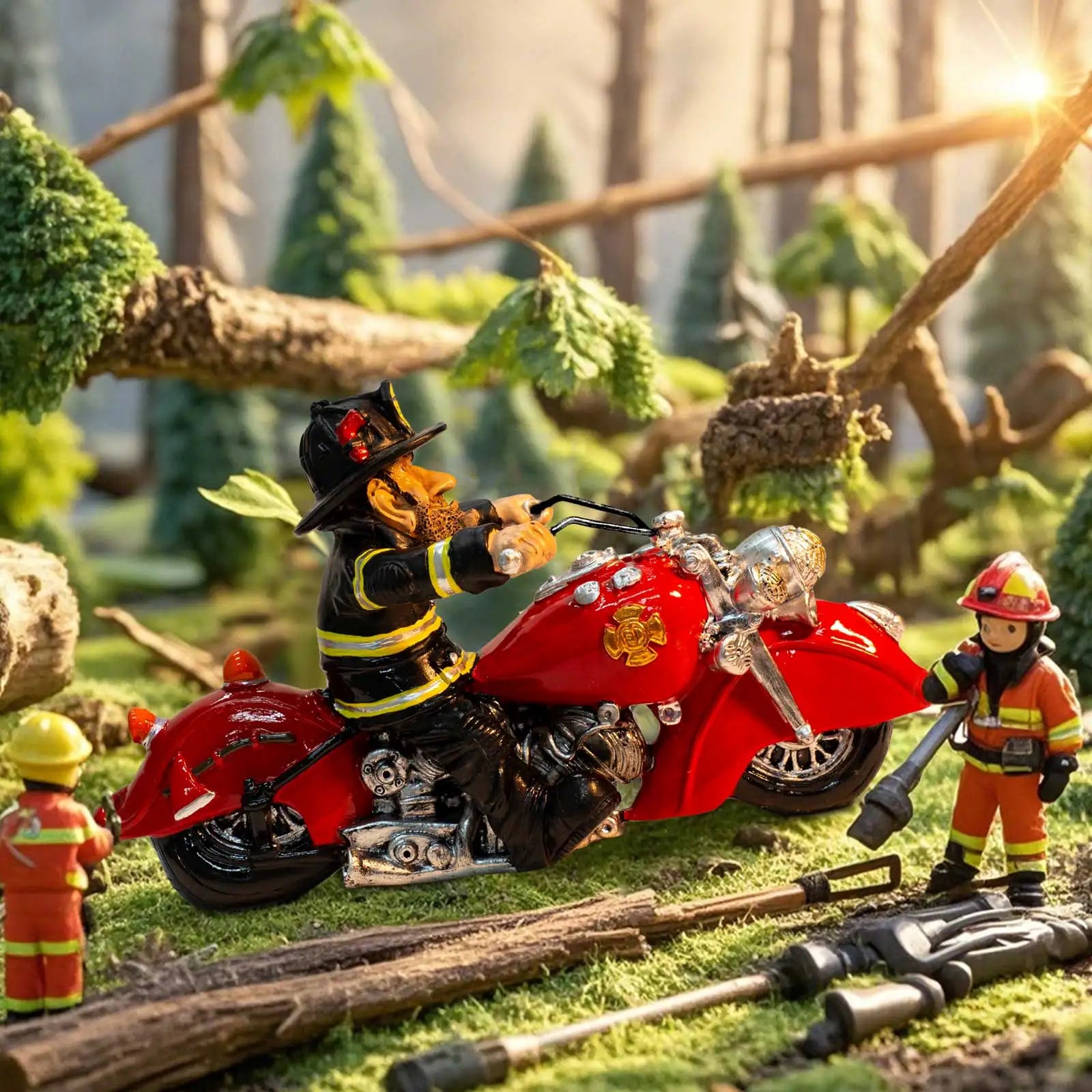 Firefighter Motorcycle Figurine - Vintage Bike Resin Statue