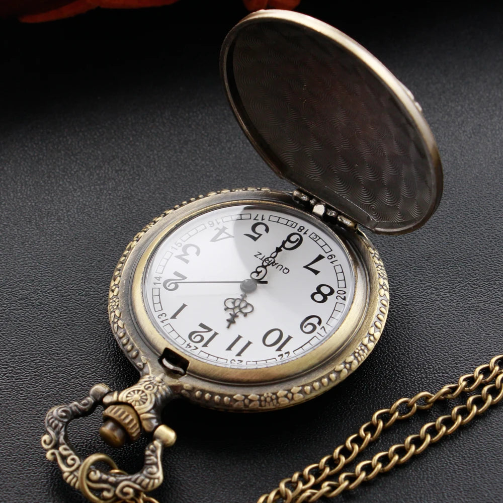 Firefighter Pocket Watch - Vintage Red Fire Truck Quartz Necklace Watch