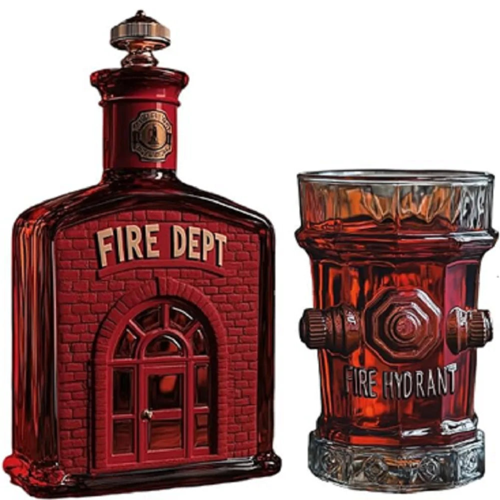 Firefighter Whiskey Decanter Set - Fire Hydrant Glass 2-Piece