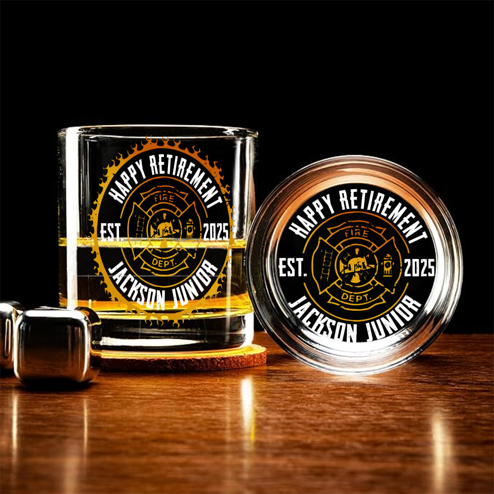 Personalized Firefighter Retirement Whiskey Glass 11oz -Print Side and Bottom