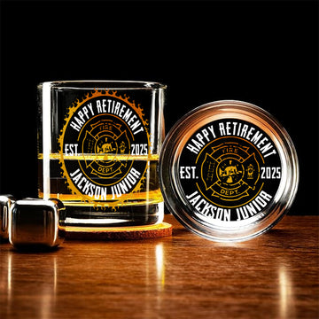 Personalized Firefighter Retirement Whiskey Glass 11oz -Print Side and Bottom
