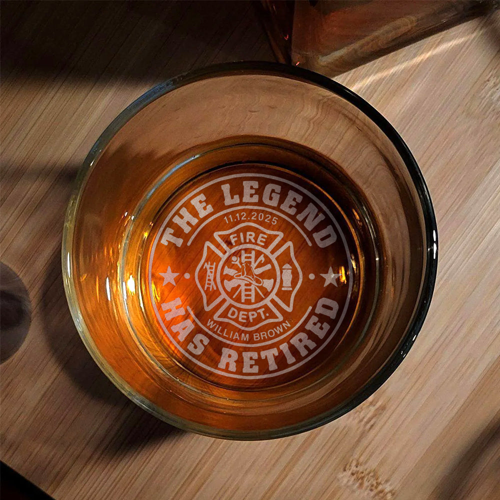 Personalized Firefighter Retirement Whiskey Glass - Custom Name & Date 11oz Bottom Engraving