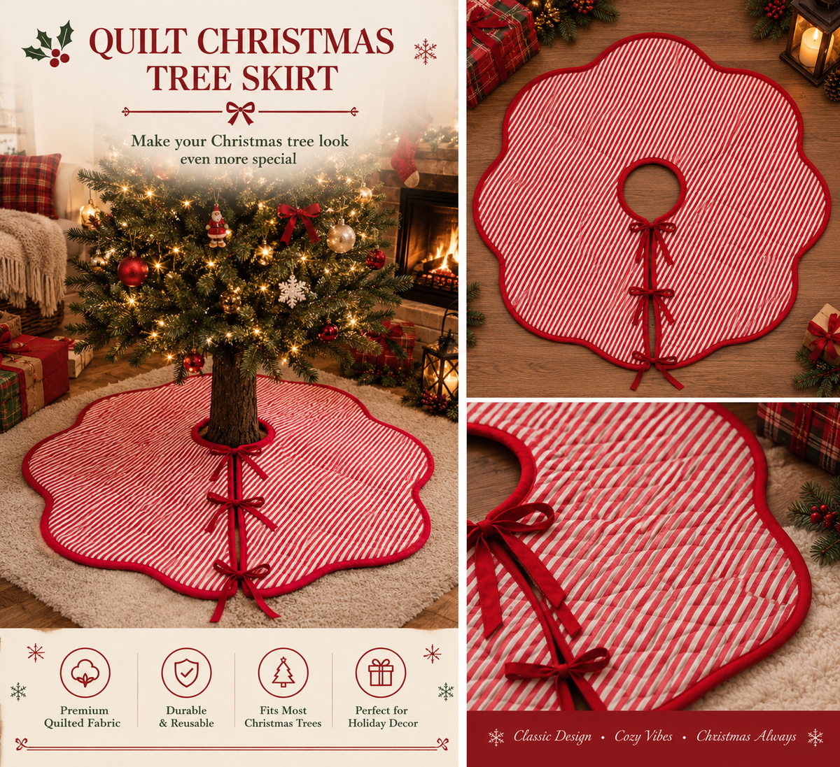 Firefighter Quilted Christmas Tree Skirt - Nutcracker Fire Department Holiday Decor