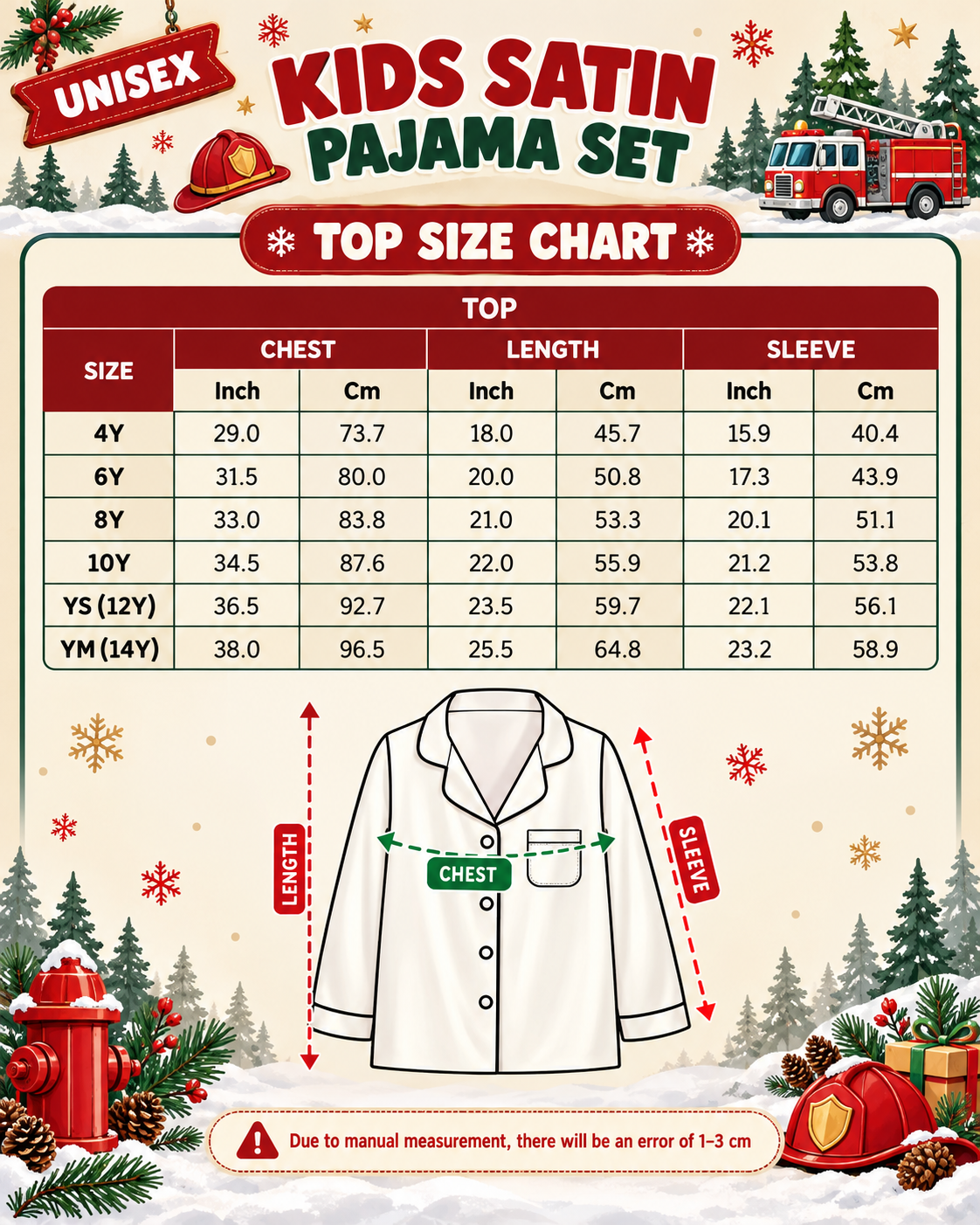 Christmas Kids Satin Pajama Set – Festive All-Over Print Long Sleeve PJs