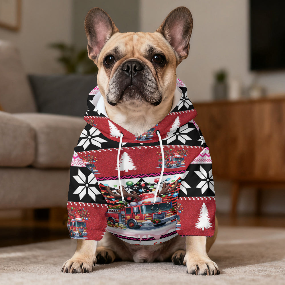 Feuerwehr-Weihnachts-Hunde-Hoodie - Hässlicher Weihnachtspullover für Haustiere