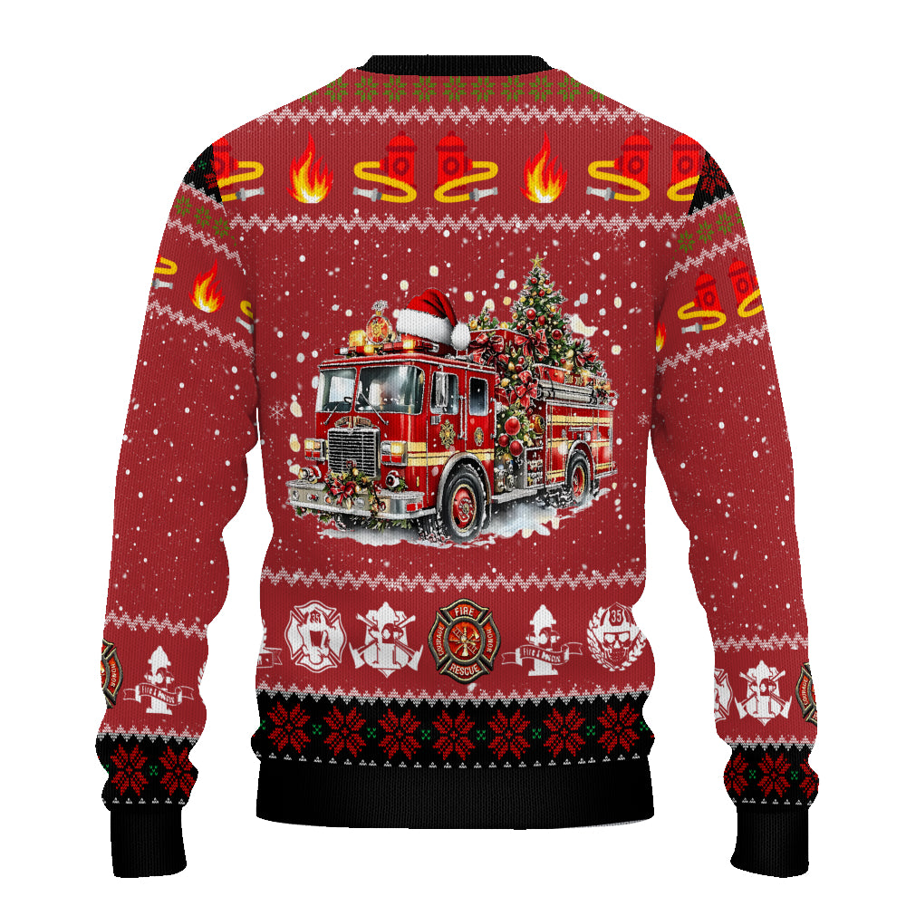 Firefighter Santa Ugly Christmas Sweater - Merry Christmas