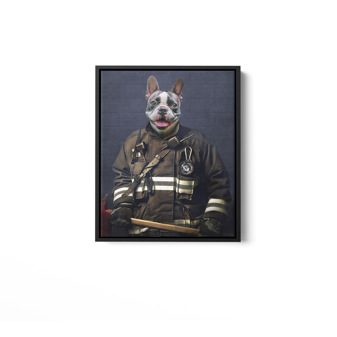 Custom Pet Photo Firefighter Portrait Matte Canvas- Studio Style
