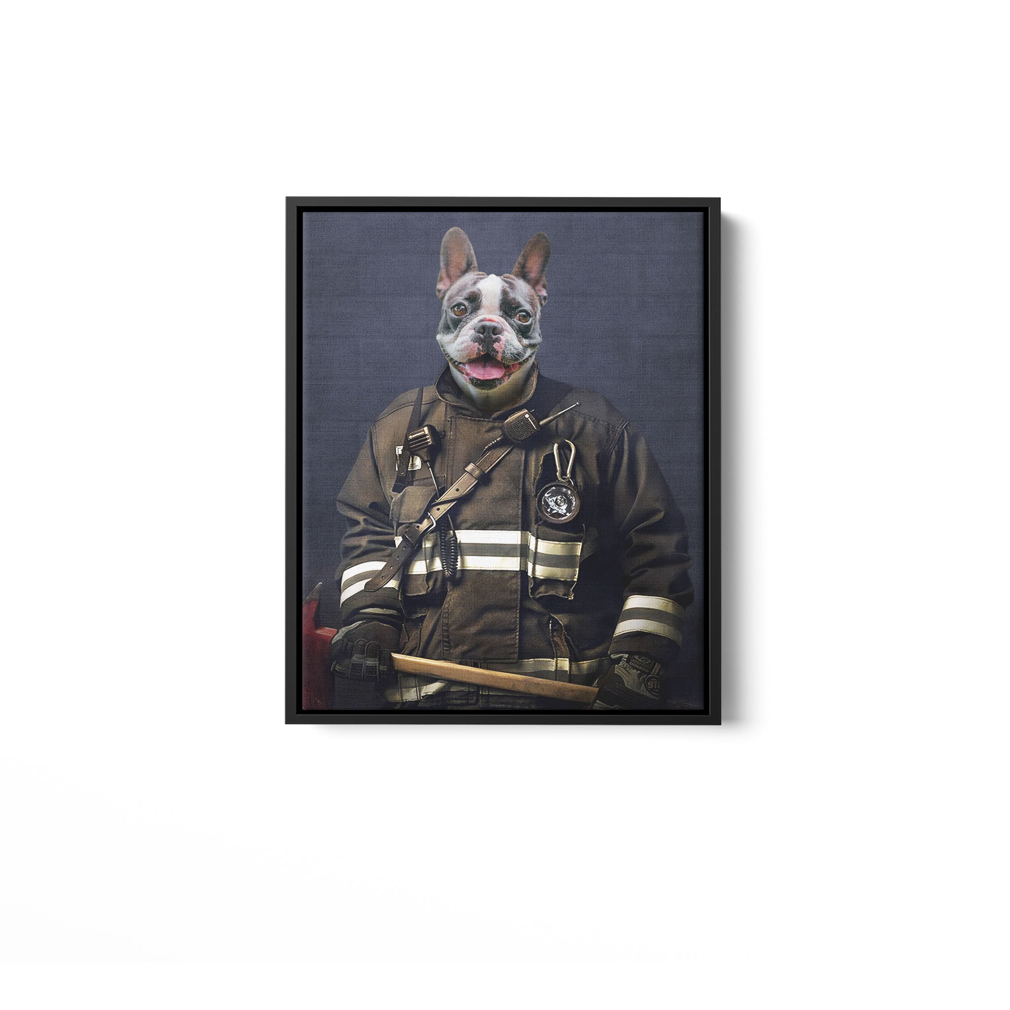 Custom Pet Photo Firefighter Portrait Matte Canvas- Studio Style