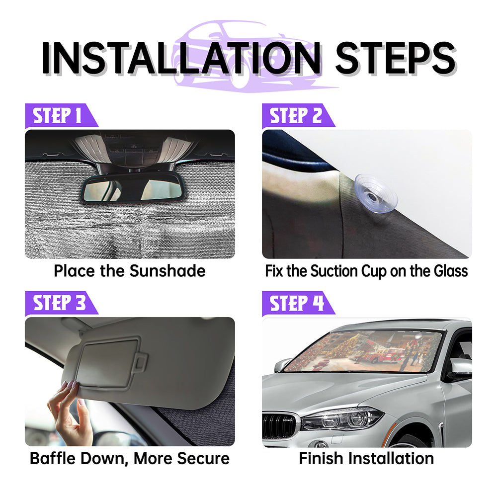 Christmas Fire Truck Windshield Sunshade - Car Sun Shade