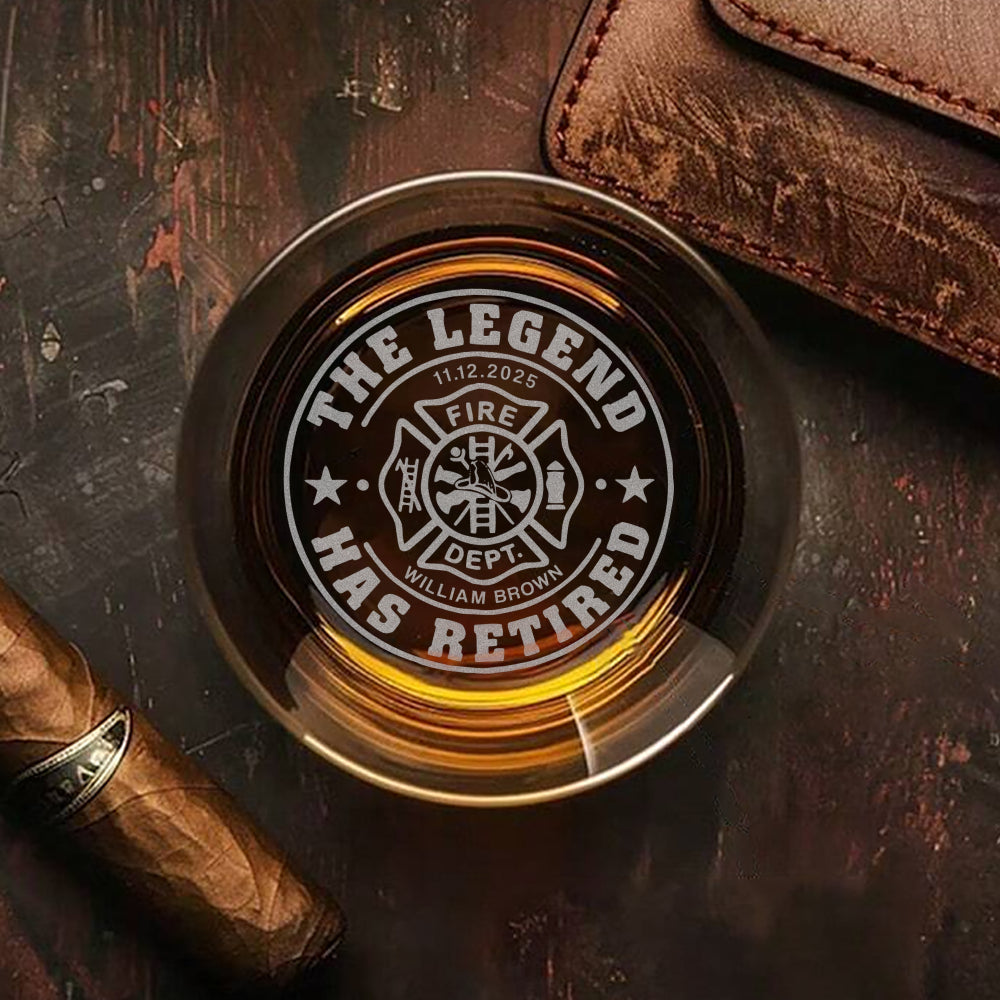 Personalized Firefighter Retirement Whiskey Glass - Custom Name & Date 11oz Bottom Engraving