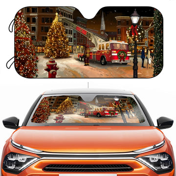 Christmas Fire Truck Windshield Sunshade - Car Sun Shade