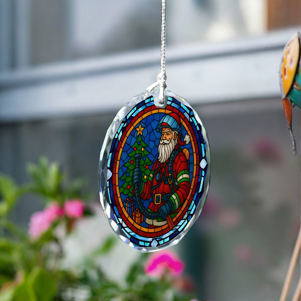 Firefighter Santa Wind Chime - Glass Ornament Christmas Decor