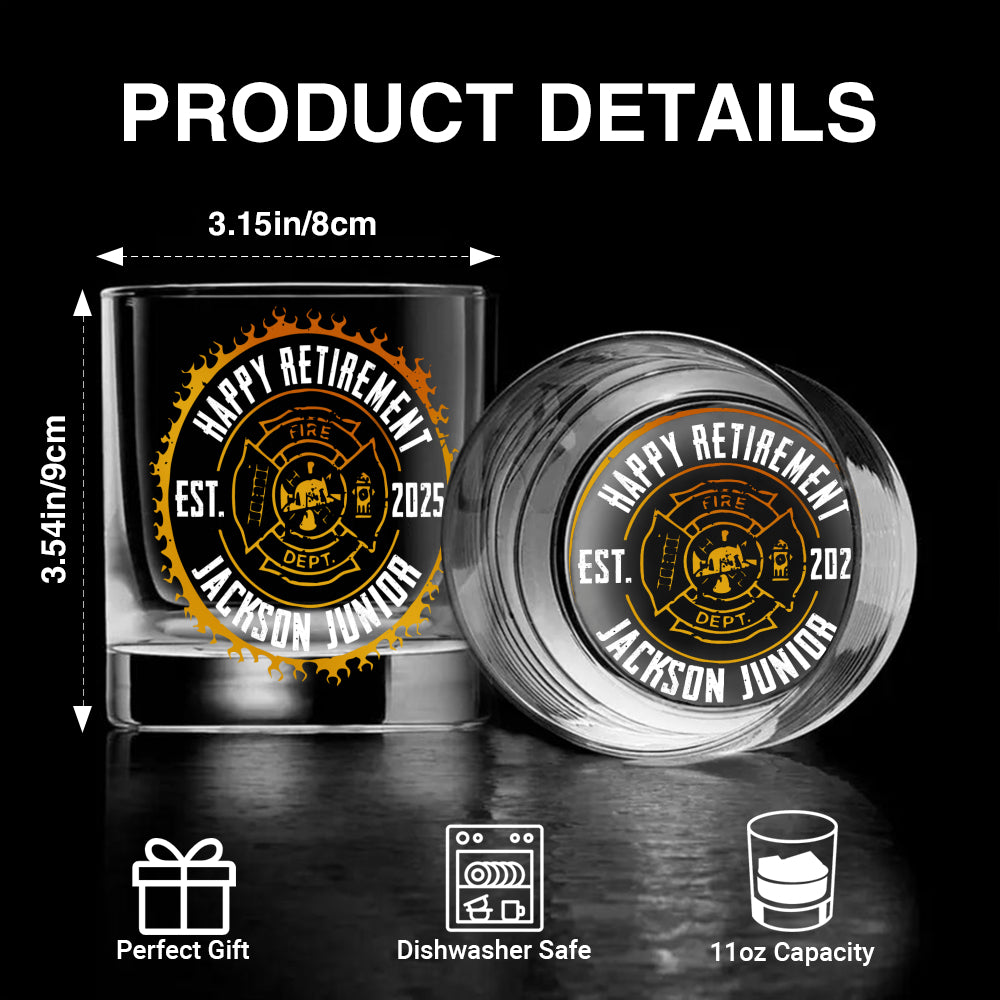 Personalized Firefighter Retirement Whiskey Glass 11oz -Print Side and Bottom