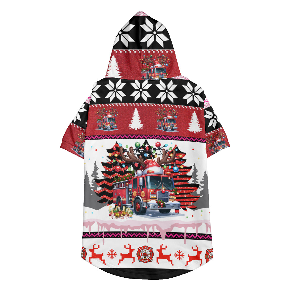 Feuerwehr-Weihnachts-Hunde-Hoodie - Hässlicher Weihnachtspullover für Haustiere