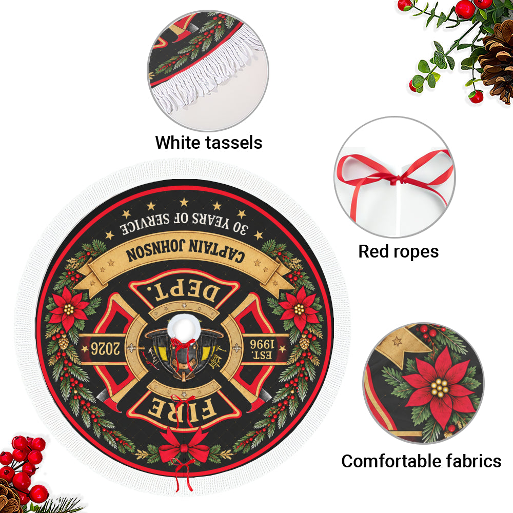 Fire Department Maltese Cross Christmas Tree Skirt - Custom Name Rank and Years of Service Holiday Decor