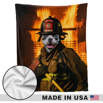 Custom Pet Photo Firefighter Blanket - Fire Background Action Style