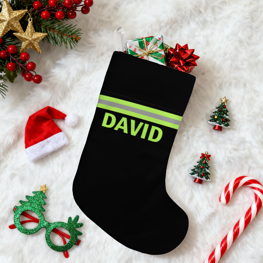 Chaussette de Noël géante personnalisée avec nom de pompier