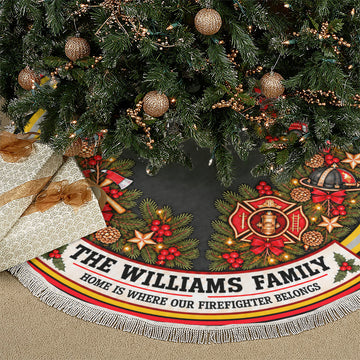 Personalized Firefighter Christmas Tree Mat - Custom Name Fire Department Holiday Decor