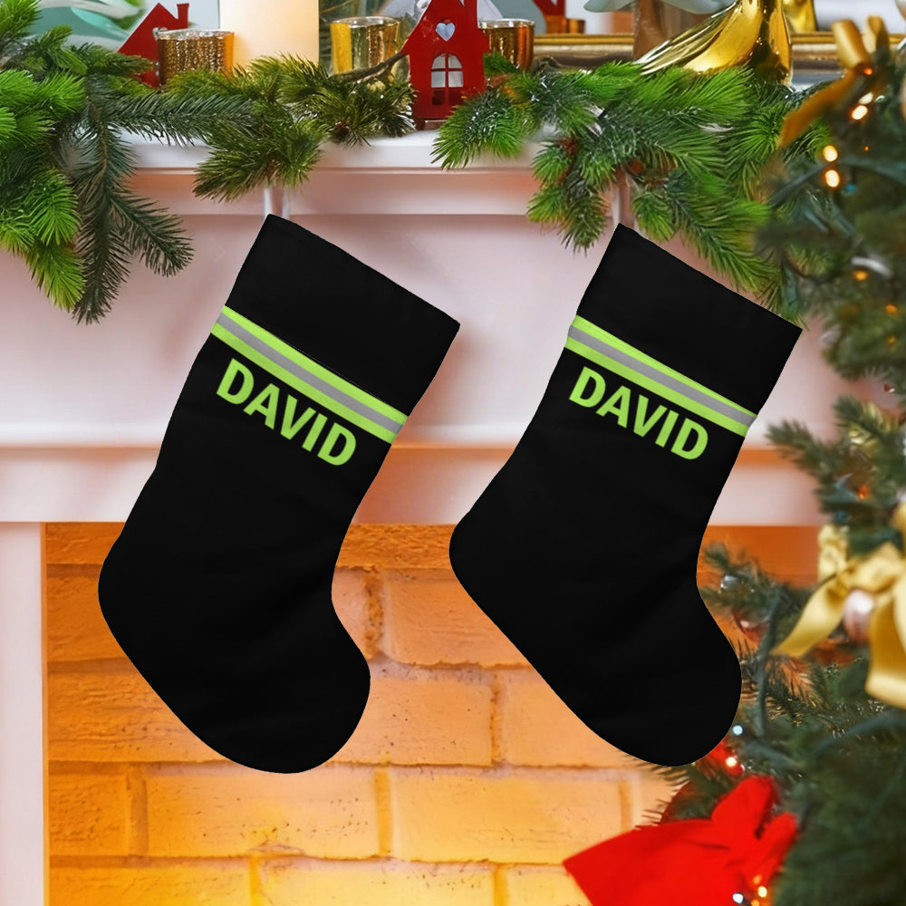 Chaussette de Noël géante personnalisée avec nom de pompier