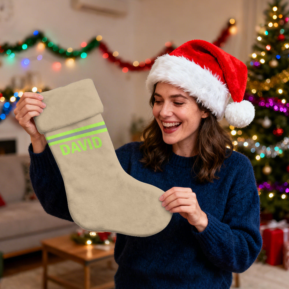 Chaussette de Noël géante personnalisée avec nom de pompier