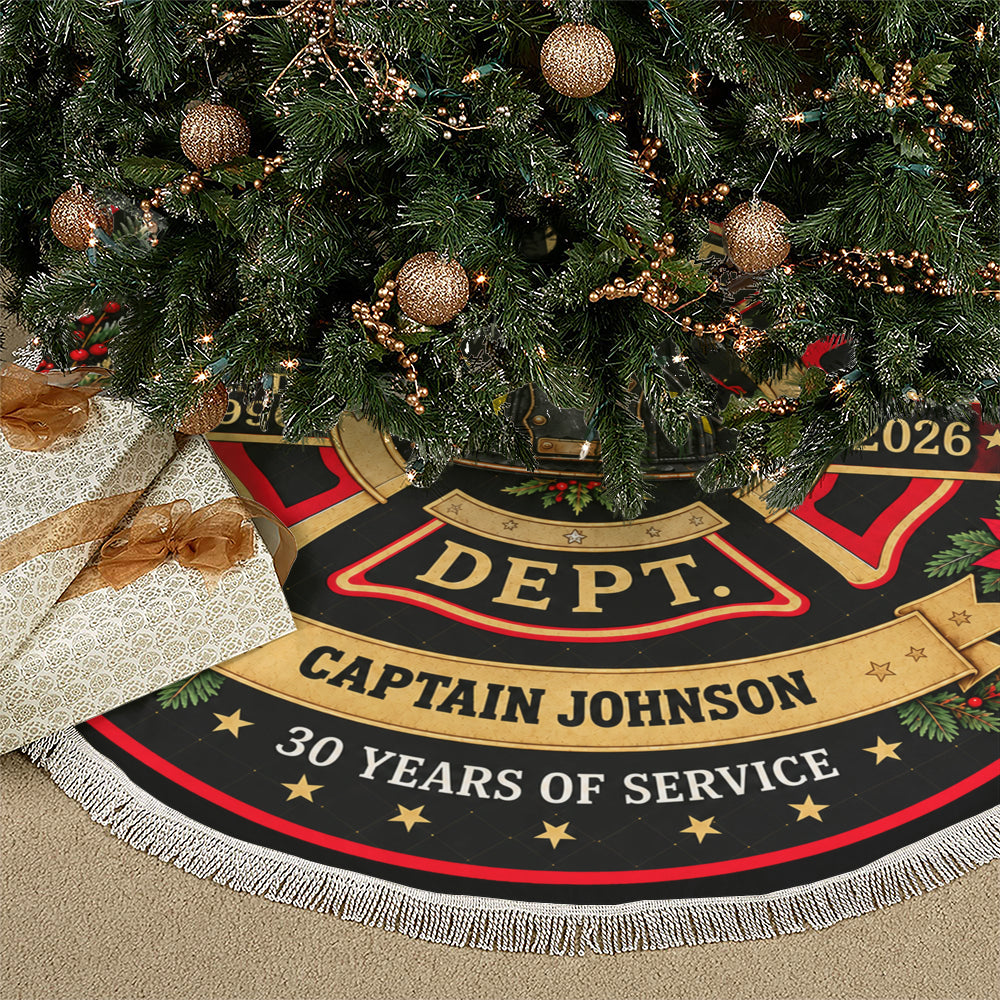 Fire Department Maltese Cross Christmas Tree Skirt - Custom Name Rank and Years of Service Holiday Decor