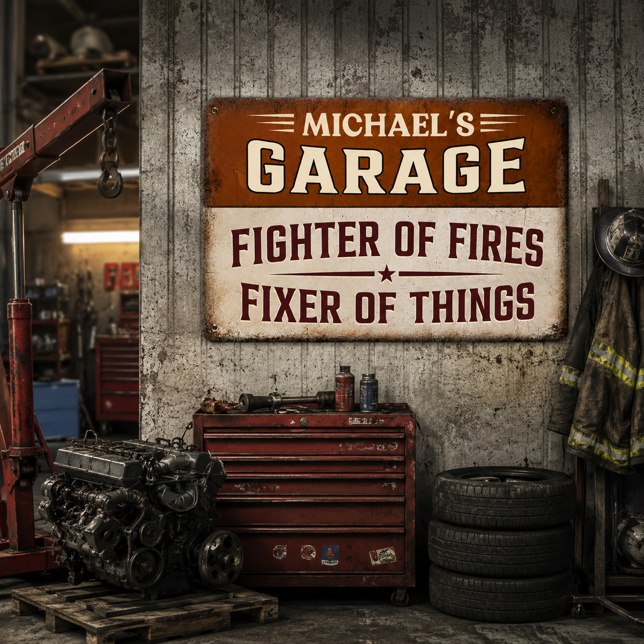 Personalized Firefighter Garage Sign – Fighter of Fires, Fixer of Things