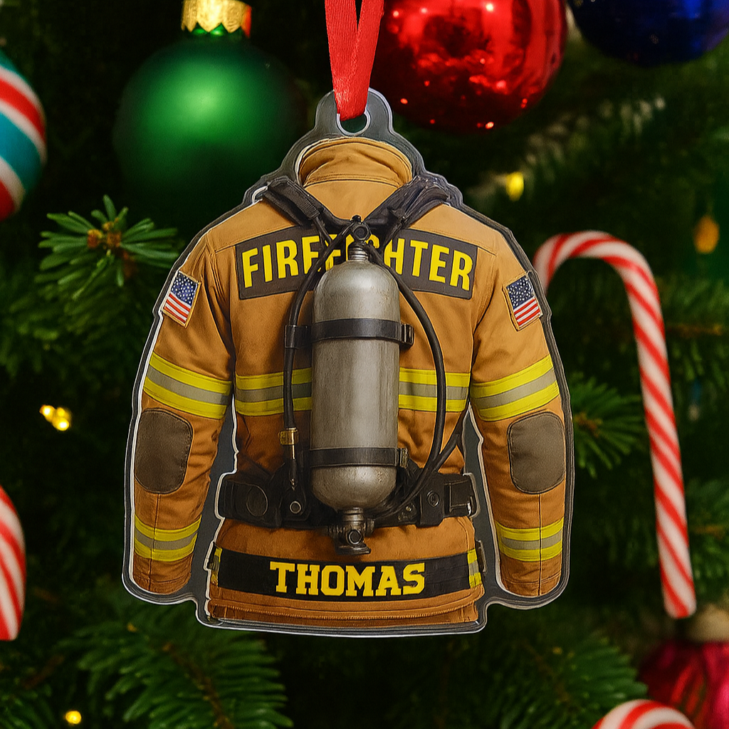 Firefighter Hero Acrylic Christmas Ornament - Fire Department Holiday Decoration