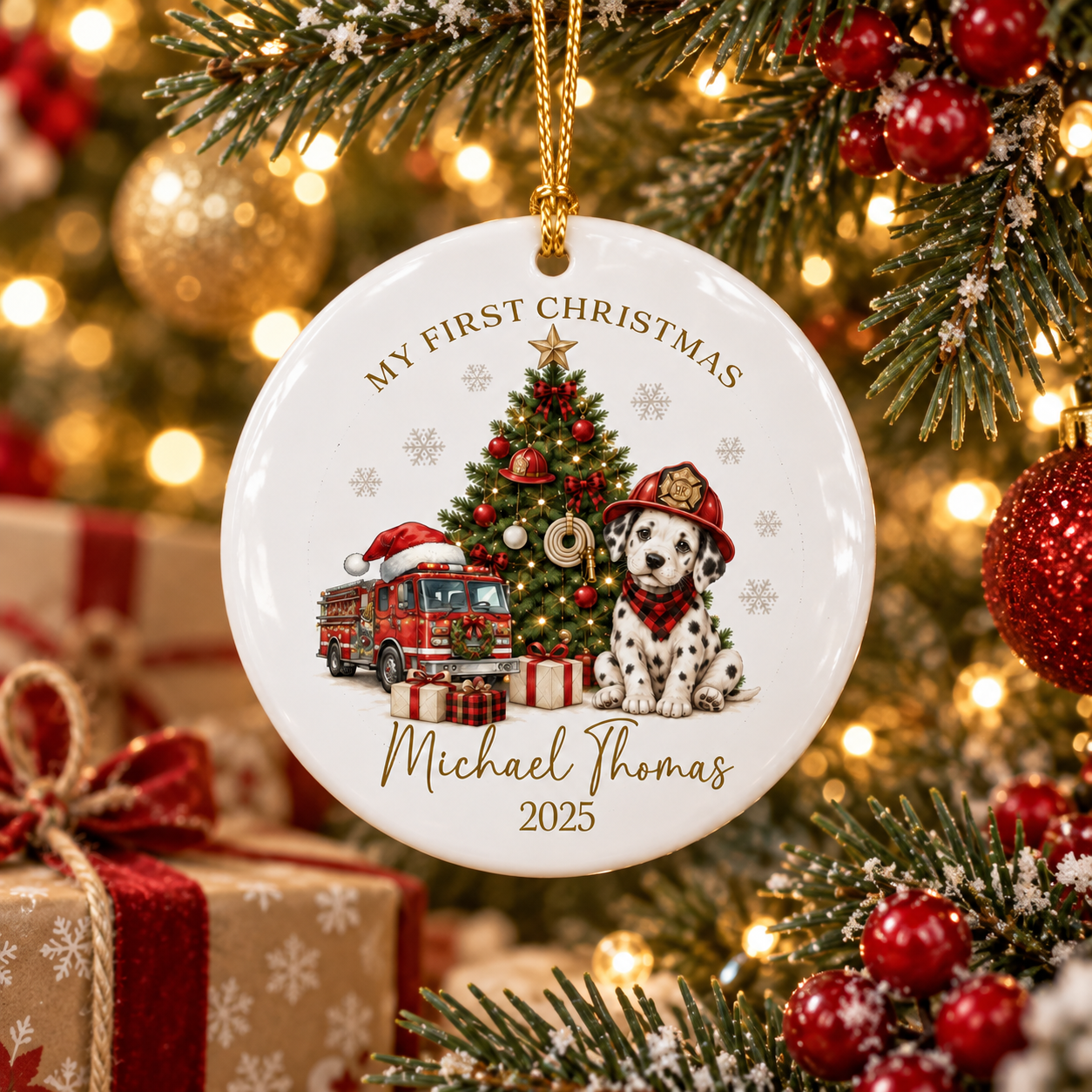 Personalized Baby First Christmas Ornament | Custom Name Firefighter Keepsake 2026