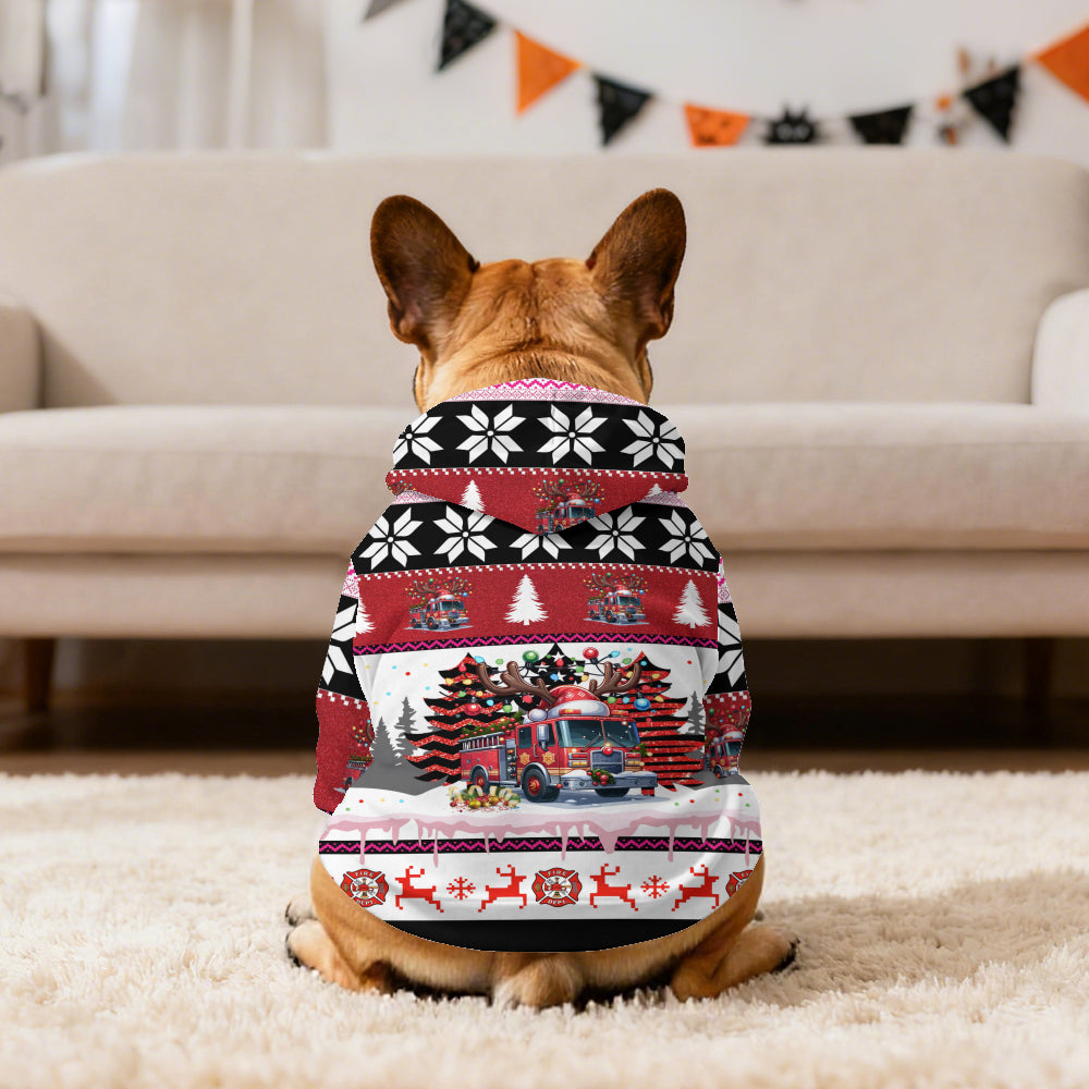 Feuerwehr-Weihnachts-Hunde-Hoodie - Hässlicher Weihnachtspullover für Haustiere