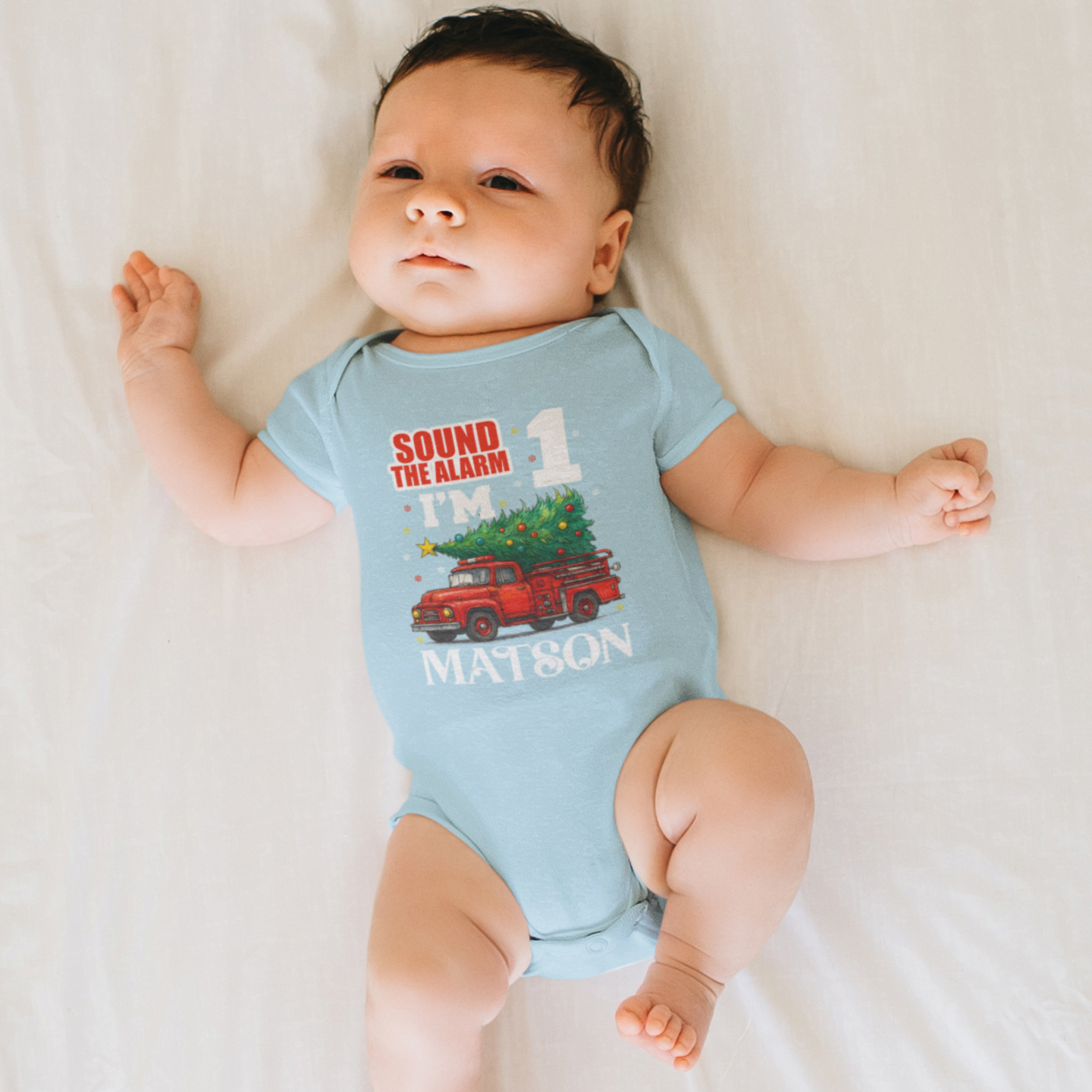 Personalized Firefighter 1st Birthday Onesie - Custom Fire Truck Baby Bodysuit
