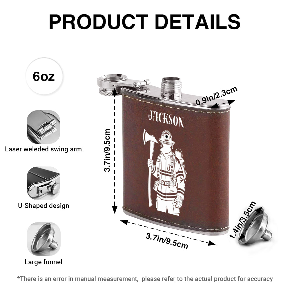 Personalized Firefighter Flask - Custom Name Leather Hip Flask 6oz