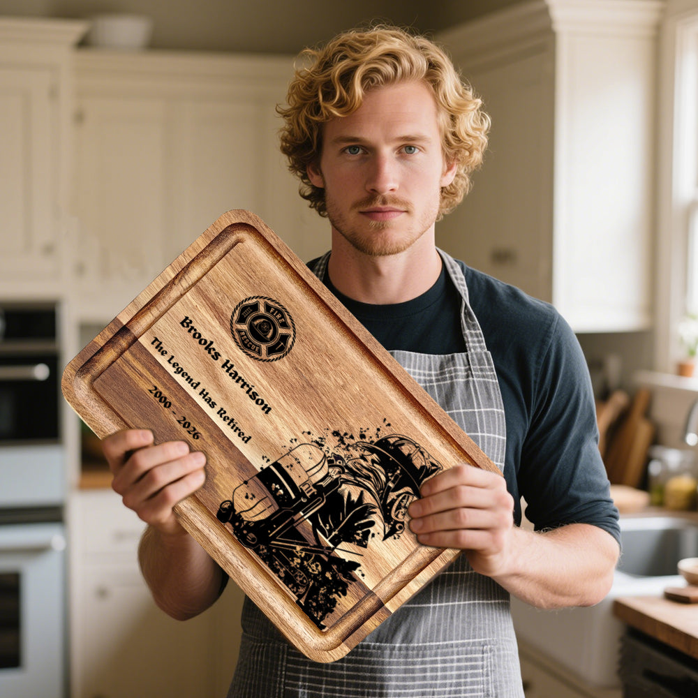 Firefighter Retirement Cutting Board - The Legend Has Retired Custom Wood