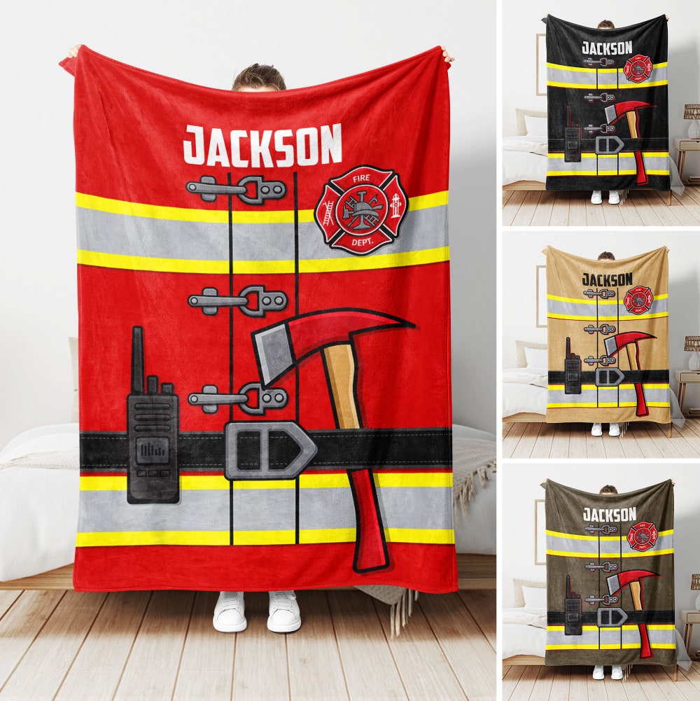 Personalized Firefighter Gear Blanket - Custom Name Turnout Coat Design