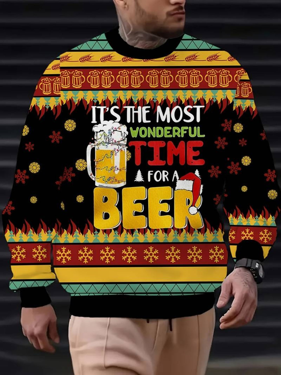 Beer Ugly Christmas Sweater - Most Wonderful Time Pullover