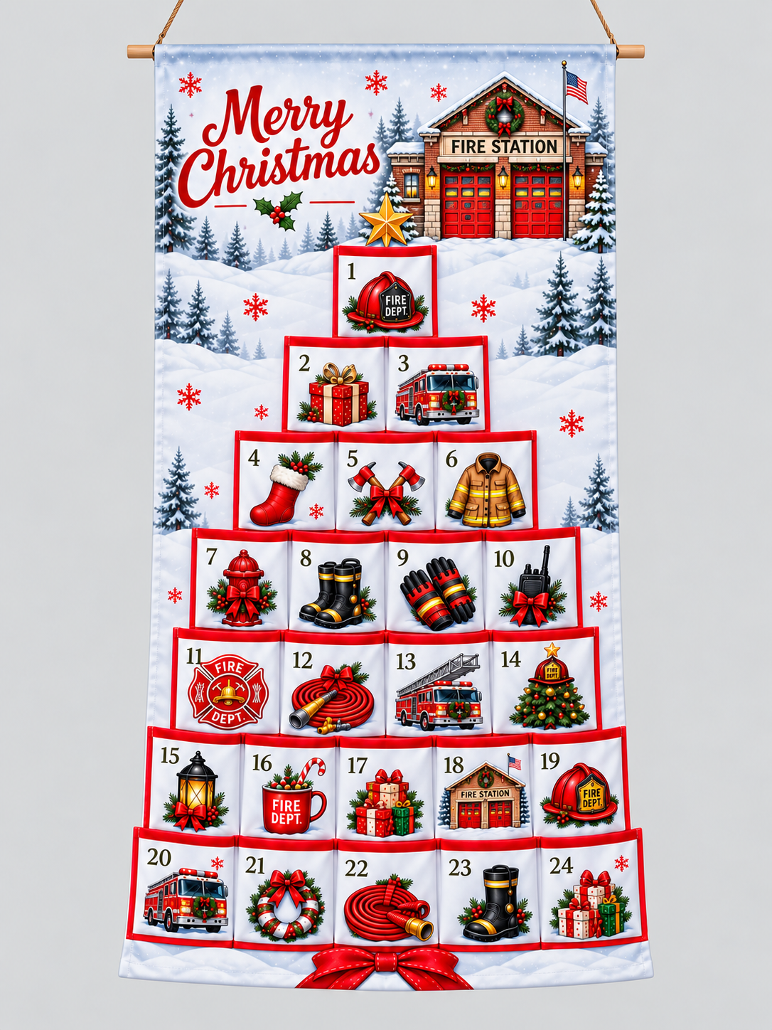Firefighter Advent Calendar - 24 Pocket Christmas Countdown Hanging Organizer