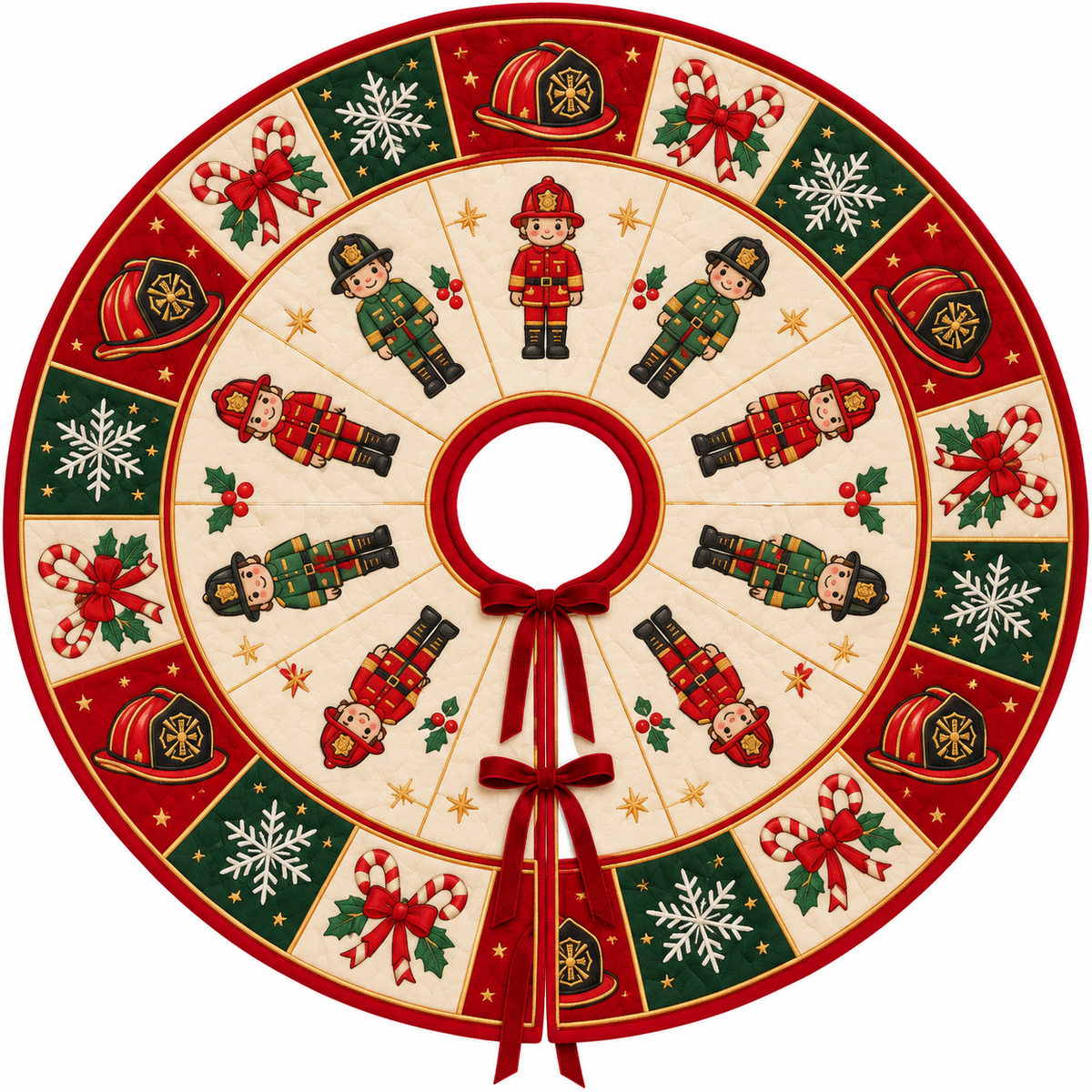 Firefighter Quilted Christmas Tree Skirt - Nutcracker Fire Department Holiday Decor