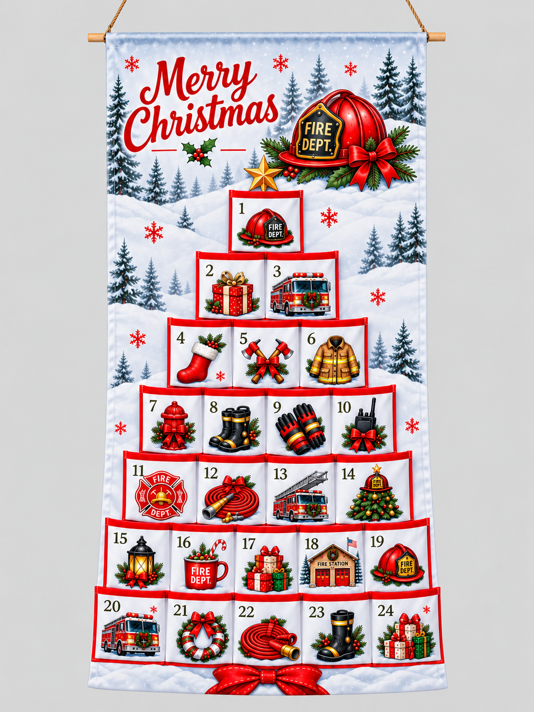 Firefighter Advent Calendar - 24 Pocket Christmas Countdown Hanging Organizer
