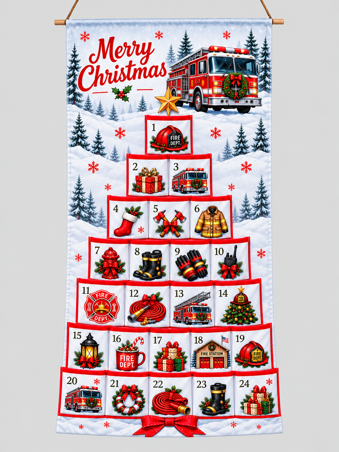 Firefighter Advent Calendar - 24 Pocket Christmas Countdown Hanging Organizer