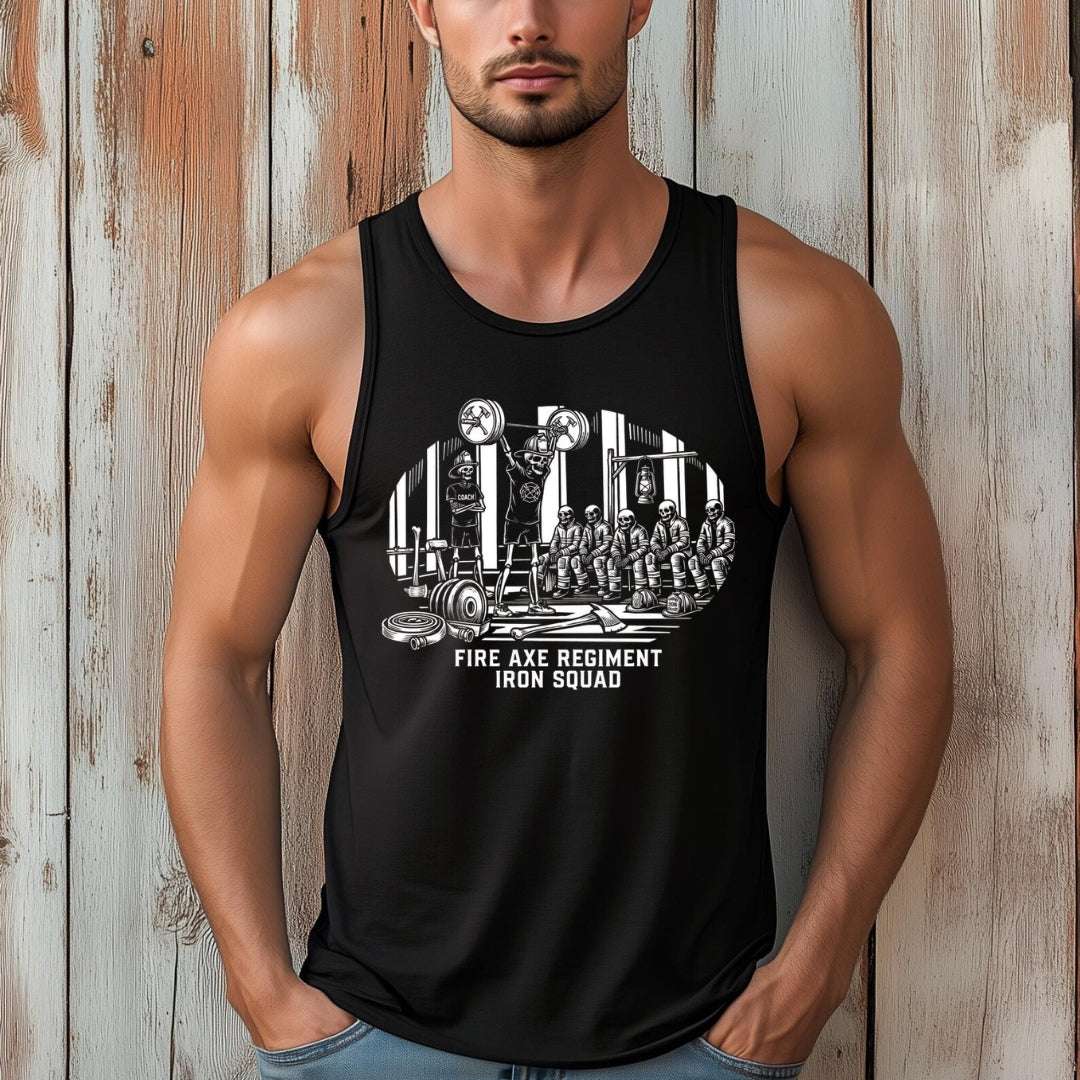 Firefighter vintage shirt Fire Axe Regiment Iron Squad on unisex tank top